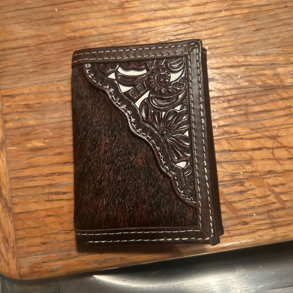 Tony Lama Dark Brown Leather Card Holder with Floral Design